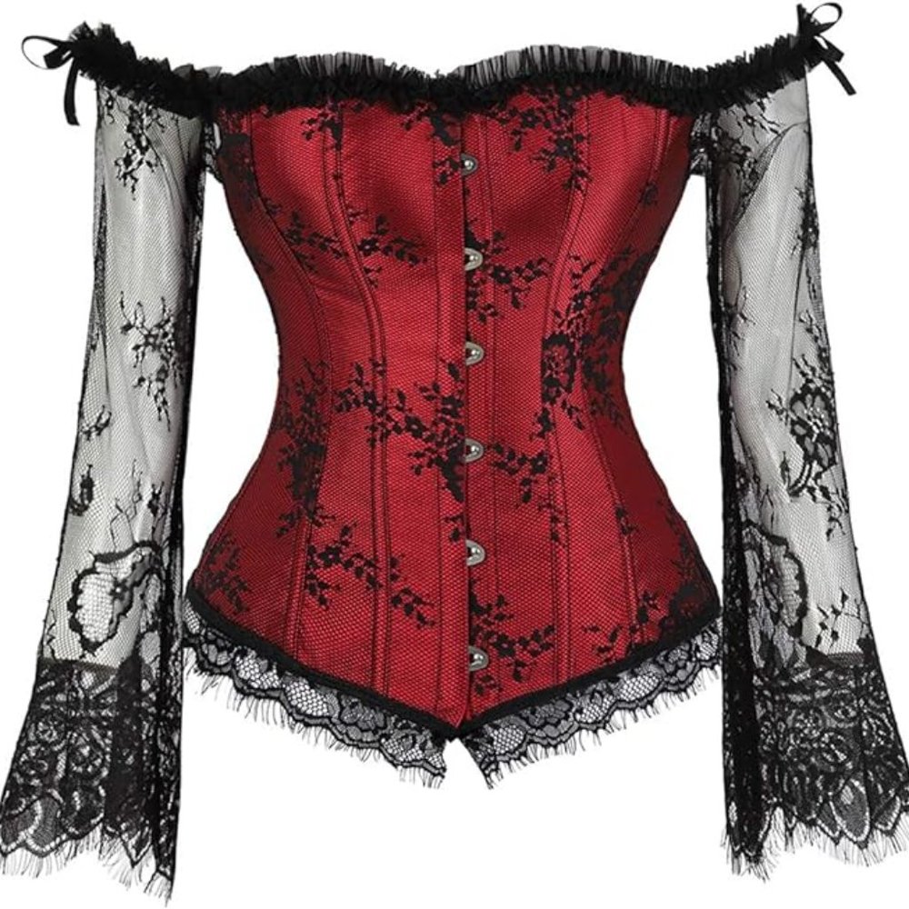 NWT Beautiful Red & Black Halloween Costume Corset Steampunk Gothic Salo… - Picture 5 of 16